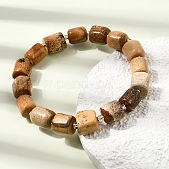 Pulseras elásticas con cuentas de columna de jaspe con imágenes naturales&nbsp;GG-CBA05D5-01B-01