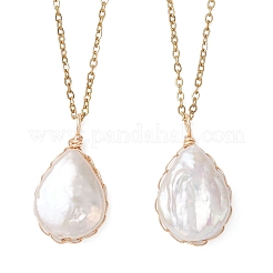 Женское ожерелье-цепочка с подвеской в виде капли из натурального барочного жемчуга Кеши из нержавеющей стали 304&nbsp;NJEW-JN05757