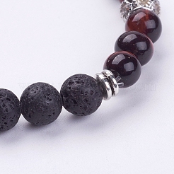 Braccialetti elasticizzati con perle di roccia lavica naturale&nbsp;BJEW-G567-03