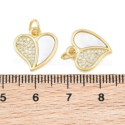 Breloques en laiton serties de micro-pavés de zircon cubique transparent et de coquillages blancs&nbsp;CU-CBA9482-02G-03