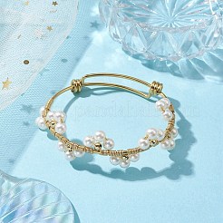 Brazaletes ajustables de acero inoxidable 304 y perla de imitación acrílica para mujer&nbsp;BJEW-JB10372