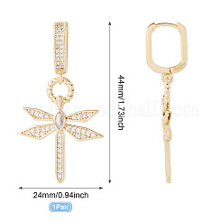 1 пара элегантных серег-колец в форме стрекозы из латуни с прозрачным кубическим цирконием&nbsp;EJEW-TA0008-62