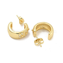 Серьги-гвоздики c-образной формы из латуни с прозрачным паве из кубического циркония&nbsp;EJEW-M258-69G