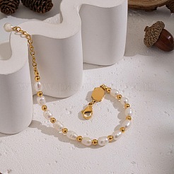 Браслеты из нержавеющей стали 304 и натурального пресноводного жемчуга для женщин&nbsp;BJEW-B162-02G