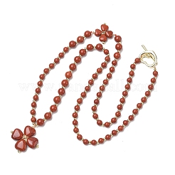 Collana con ciondolo a forma di trifoglio in diaspro rosso naturale per il giorno di San Patrizio&nbsp;NJEW-G202-02G-04