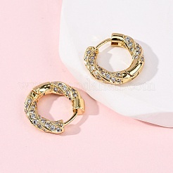Серьги-кольца с микропаве из прозрачных кубических цирконий из латуни&nbsp;EJEW-K267-15G