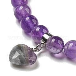 Braccialetti elasticizzati rotondi con perline di ametista naturale da 8.5 mm&nbsp;BJEW-C074-01M