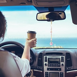 Круглые подвесные ловцы солнца из стекла и натурального розового кварца&nbsp;HJEW-JM04209-03