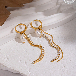 Овальные серьги-кольца из нержавеющей стали 304 с пресноводным жемчугом&nbsp;DG4784