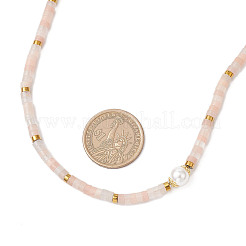 Halsketten aus runden Muschelperlen und natürlichen rosa Aventurin-Heishi-Perlen&nbsp;NJEW-JN05300-03