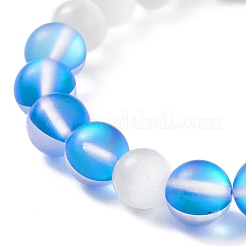 5 pièces 5 couleurs pierre de lune synthétique & oeil de chat & zircone cubique croix perlée bracelet extensible pour femme&nbsp;BJEW-JB08972