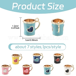 7 stücke 7 farben legierung emaille becher tasse mit herz miniatur ornamente&nbsp;ENAM-YW0006-54