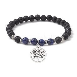 Rundes Stretch-Armband mit natürlichen Lavasteinen und gemischten Edelsteinen&nbsp;BJEW-JB09767