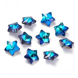 Glas Charms galvanisieren, facettiert, Stern, Verdeck blau, 13x13.5x7 mm, Bohrung: 1.2 mm