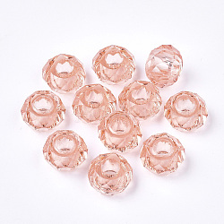 Perle di resina trasparente, perline con foro grande, sfaccettato, rondelle, corallo luce, 14x8mm, Foro: 5.5 mm