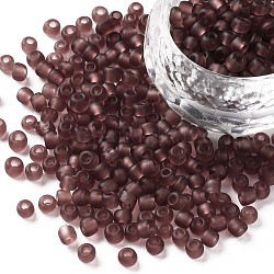 Perles de rocaille en verre, couleurs mates, ronde, brun rosé, 4mm, Trou: 1~1.5mm, environ 4500 pcs / livre