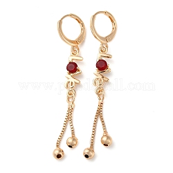 Glass Word Love Leverback Earrings, Brass Chains Tassel Earrings for Women, Light Gold, 55.5x6mm