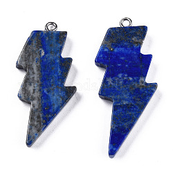 Naturales lapis lazuli colgantes, encanto de rayo, con acero inoxidable color tono 304 bucles de acero inoxidable, 40~44.5x17~20x4.5~6mm, agujero: 2 mm