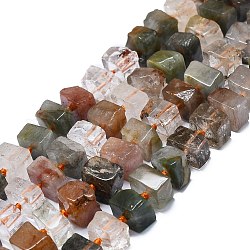 Chapelets de perles en quartz de rutile naturel, carrée, 10~12x10~12x6~9mm, Trou: 1mm, Environ 47 pcs/chapelet, 15.16~15.55'' (38.5~39.5 cm)