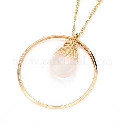 Colliers pendentifs perles de verre en forme de larme, avec chaînes figaro en laiton doré et fermoirs pinces de homard, clair, 20 pouce (50.7 cm)