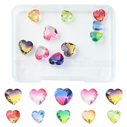 10 cabujones de rhinestone de vidrio facetado k2 de 9 estilos., señaló hacia atrás, corazón, color mezclado, 7.8~10.3x8~10x4.2~5mm, 5 piezas / style