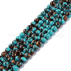 Chapelets de perles de pierre clinquant d'or synthétique, ronde, teinte, turquoise foncé, 6mm, Trou: 1mm, Environ 67 pcs/chapelet, 15.04 pouce (38.2 cm)