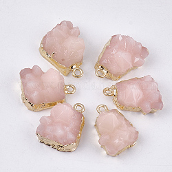 Electroplate Druzy Resin Pendants, with Iron Findings, Nuggets, Light Gold, Pink, 19~20x15~16x11~12mm, Hole: 1.8mm