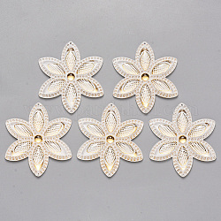 Transparent Acrylic Links connectors, with Plated Bottom, Flower, Bisque, 46x40.5x4mm, Hole: 1mm