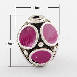 Oval Handmade Indonesia Beads, with Alloy Cores, Antique Silver, Medium Violet Red, 13x11mm, Hole: 2mm