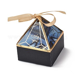Scatole regalo piegate in carta, piramide triangolare con parola solo per te e nastro, per regali caramelle biscotti incarto, blu notte, 7x7x9cm