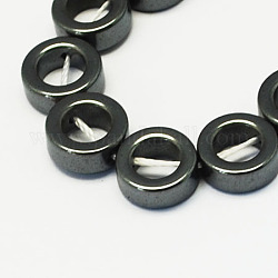 Chapelets de perles en hématite synthétique sans magnétiques, Grade a, donut, noir, 14x4mm, Trou: 0.5mm
