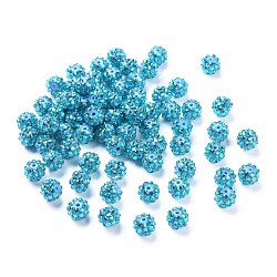 Perles de strass en résine , ronde, turquoise foncé, 12x10mm, Trou: 2mm