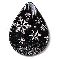 Christmas Theme Acrylic Pendants, Teardrop, Snowflake, 47.5x35x2.5mm, Hole: 1.8mm