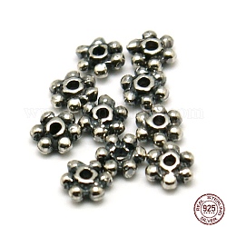 925 perles intercalaires marguerite en argent sterling, fleur, argent antique, 3x3x1mm, Trou: 0.5mm