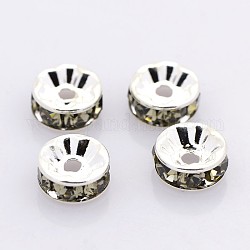 Perles séparateurs en laiton avec strass, grade AAA, bride droite, sans nickel, couleur argentée, rondelle, diamant noir, 5x2.5mm, Trou: 1mm
