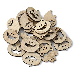 25 Uds cabujones de madera con tema de halloween, calabaza y murciélago y fantasma, sin teñir, formas mixtas, bronceado, 18~32x25~29x2.5mm
