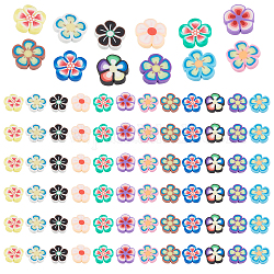Pandahall Elite 600pcs 12 Farben handgemachte Fimo Cabochons Blume, Pflaumenblüte, Mischfarbe, 8~10x8~10.5x1~2 mm