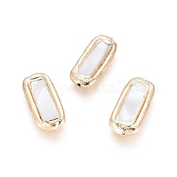 Perles de coquille, avec les accessoires en laiton, bord plaqué or, rectangle, couleur de coquillage, 18~21x9x3.5mm, Trou: 0.7mm