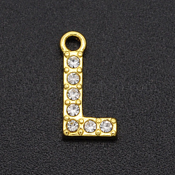 Legierung Rhinestone-Charme, golden, Kristall, Buchstabe, letter.l, 12.5x6x2 mm, Bohrung: 1.5 mm