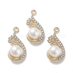 ABS Imitation Pearl Bead Pendants, with Alloy and Crystal Rhinestone, Cadmium Free & Lead Free, Wing Charm, Golden, 26.5x13x8.5mm, Hole: 1.8mm