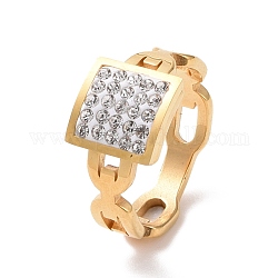 Anello da dito rettangolare con strass di cristallo, placcatura ionica (ip) 304 gioielli in acciaio inossidabile per donna, oro, misura degli stati uniti 6~9 (16.5~18.9mm)