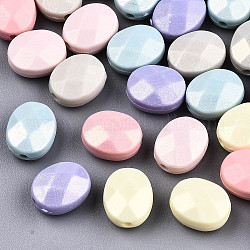 Spray Painted Acrylic Beads, Rubberized Style, Faceted, Oval, Mixed Color, 10.5x8.5x5.5mm, Hole: 1.5mm