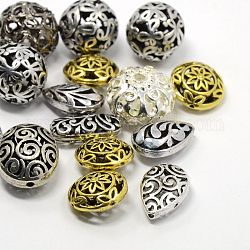 Mixed Shapes Alloy Filigree Hollow Beads, Nickel Free, Mixed Color, 17~23x10~20x7~19mm, Hole: 1~2mm