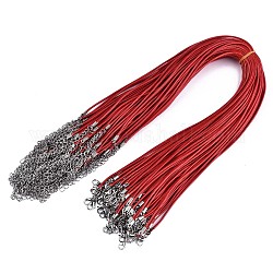 Algodón encerado el collar del cordón, con broches de langosta de la aleación de la garra y las cadenas finales de hierro, Platino, rojo, 17.12 pulgada (43.5 cm), 1.5mm