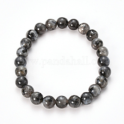 Bracelets extensibles en perles de larvikite naturelle, ronde, 2-1/8 pouce (55 mm), perle: 10 mm