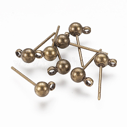 Brass Ball Post Ear Studs, with Loop, Nickel Free, Antique Bronze Color, about 4mm wide, 15mm long, hole: about 1.5mm