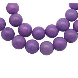 Abalorios de jade natural de mashan hebras, teñido, redondo, púrpura, 6mm, agujero: 1 mm, aproximamente 66 pcs / cadena, 16 pulgada