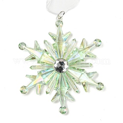 Christmas Transparent Plastic Pendant Decoration, for Christma Tree Hanging Decoration, with Iron Ring and Net Gauze Cord, Pale Green, Snowflake, 200mm, Snowflake: 120x116x12mm