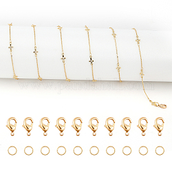 Chgcraft DIY-Kettenarmband-Kit zum Herstellen von Halsketten, einschließlich klarer Zirkonia-Vernetzungsketten, 304 Edelstahl Ringe springen, Messing-Schließen, echtes 18k vergoldet, Kette: 11x5x1.5 mm, 1 m / box
