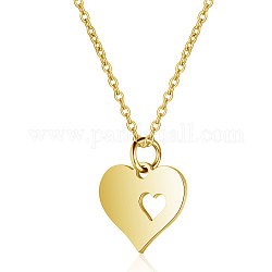 201 in acciaio inossidabile collane pendenti, con catene portacavi, cuore, oro, 16.3 pollice (40 cm), 1mm